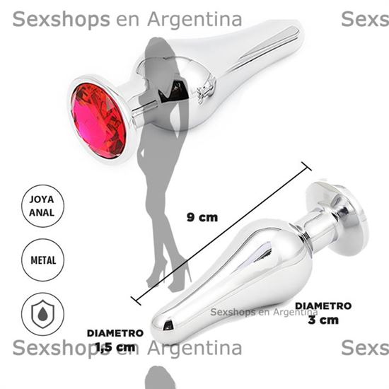 Dilatador anal metalico con joya roja